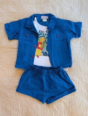 Vintage 90s Toddler Colorblock Zoo Animals Safari Spring Summer Shorts Set